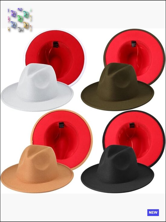 4 PC Classic Fedora Hats Adjustable Wool Felt Wide Brim Panama Style Hat for main image 4